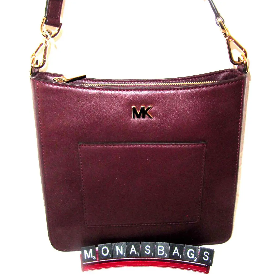 Michael Kors Gloria Swing Pack Oxblood Leather Pocket Crossbody Handbag