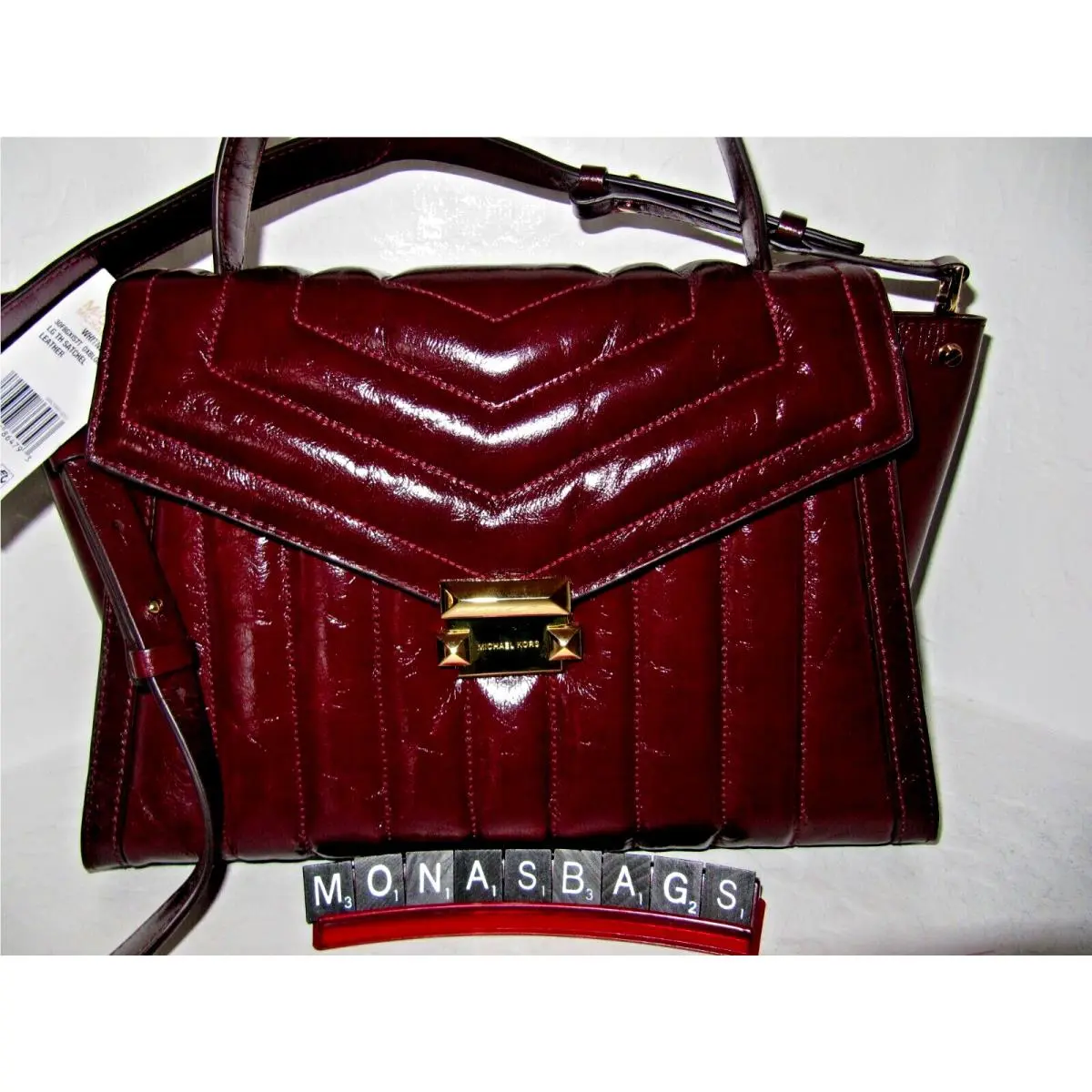 Michael Kors Large Oxblood Quitted Leather Satchel Bag Strap