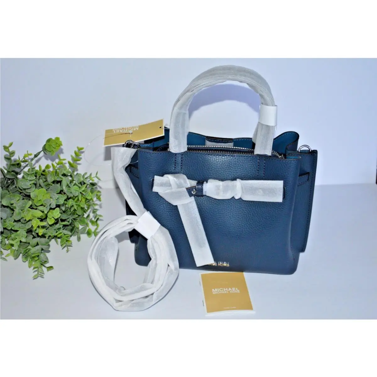 Michael Kors Emilia Small Navy Blue Marine Satchel Crossbody Bag