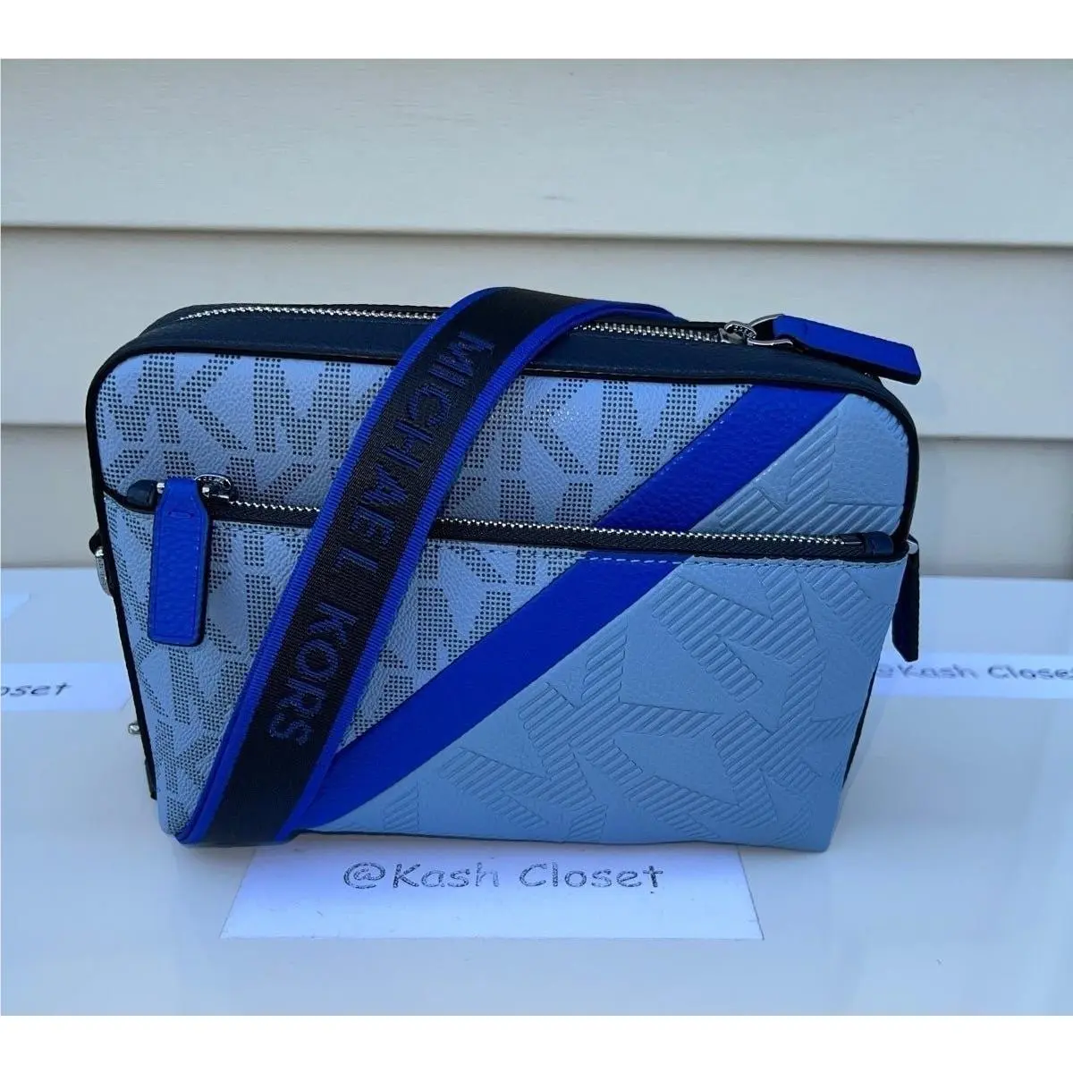 Michael Kors Crossbody Cooper Utility Bag MK Signature Stripe Chambray
