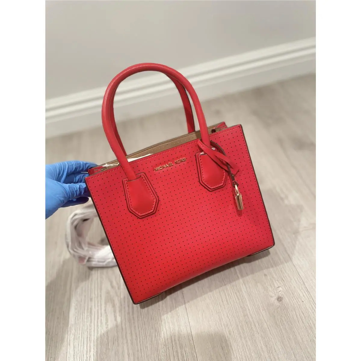 Michael Kors MK Mercer Crossbody Bag Bright Red Top Handle Purse