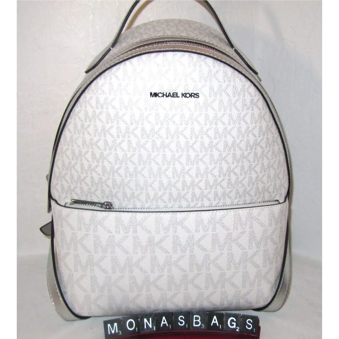 Michael Kors Sheila Signature Medium Front Pocket Backpack Silver