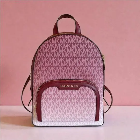 Jaycee Medium Zip Pocket Backpack MK Logo Cherry by Michael Kors