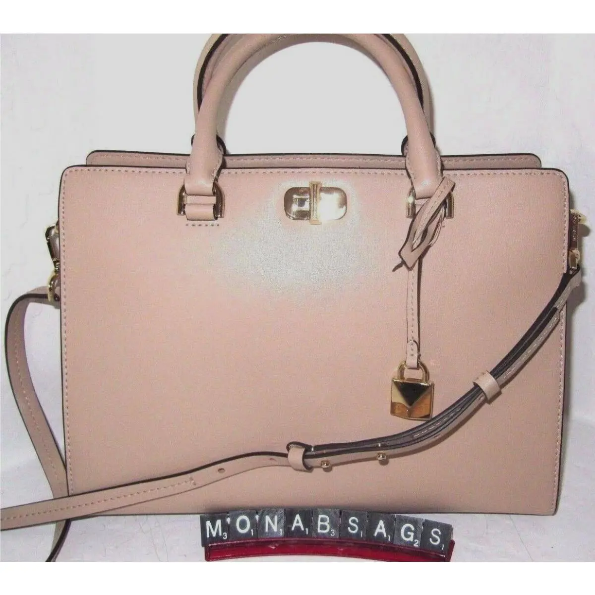 Michael Kors Large Sylvie Oyster Beige Leather Satchel Handbag