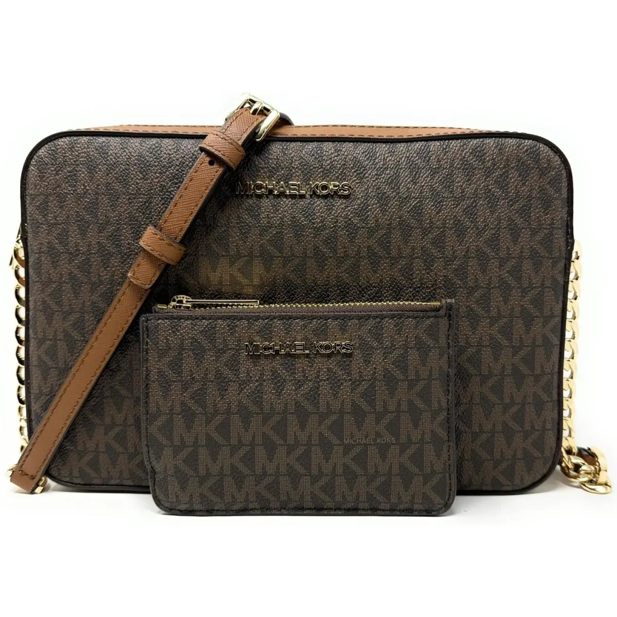 Michael Kors Jet Set Large Printed Logo Crossbody Bag with Matching Logo Coin Po