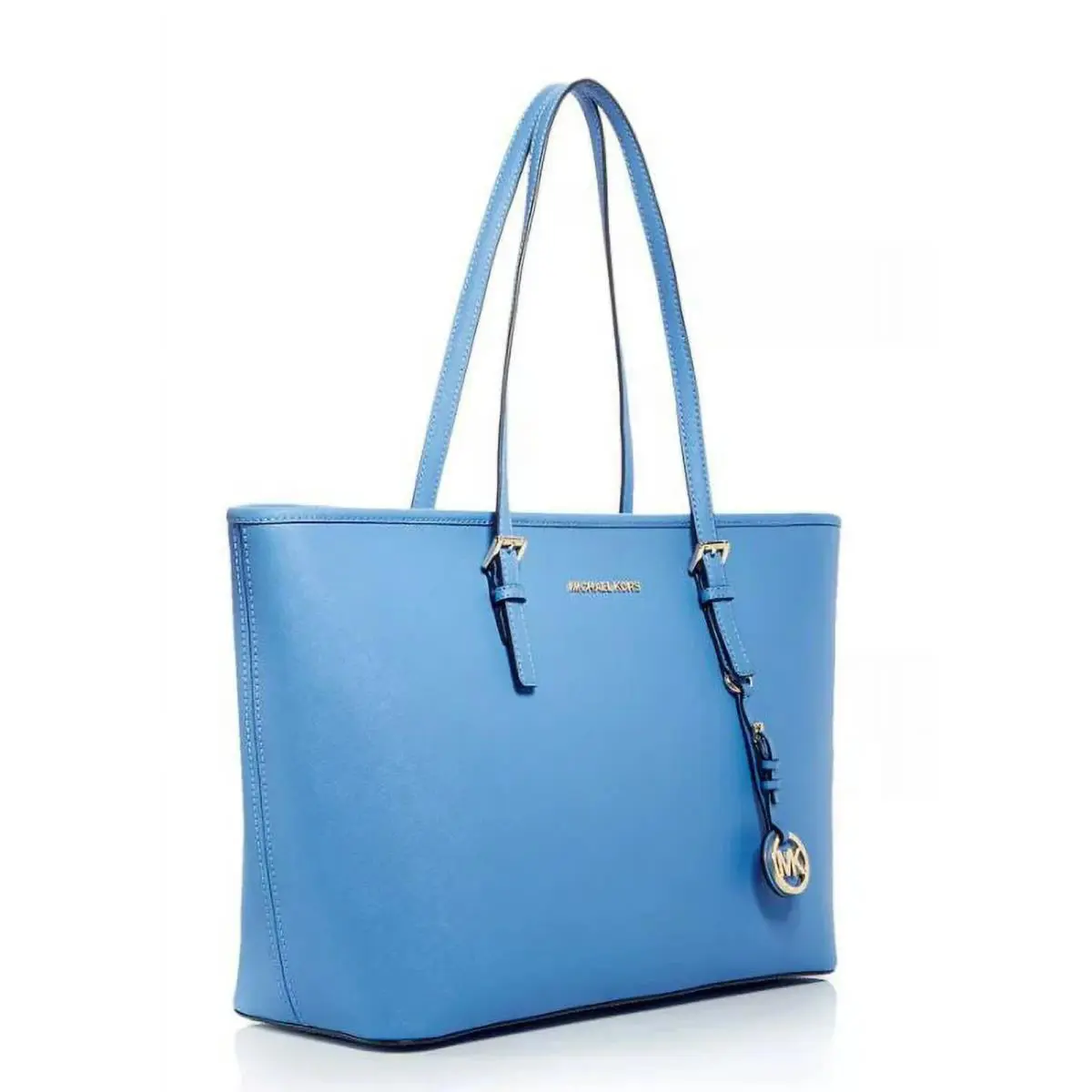 Michael Kors X6303 Womens South Pacific Jet Set Medium Leather Tote - Handle/Strap: Blue, Exterior: Blue