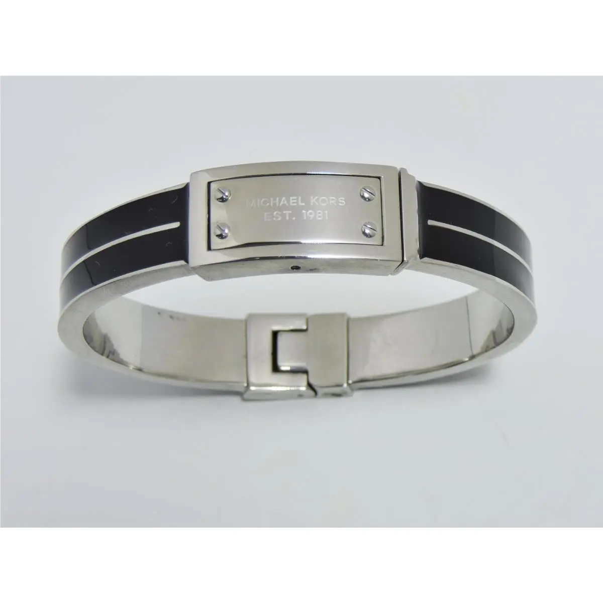 Black Silver Tone Push Lock Top Closure Bracelet by Michael Kors