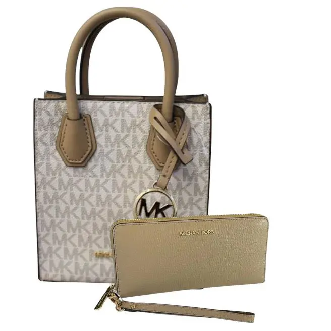 Michael Kors Womens Mercer Extra-small Crossbody and Wallet Set Camel - Exterior: Camel