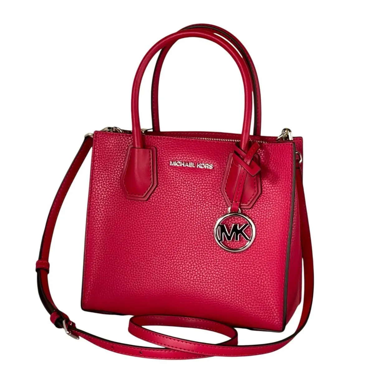 Michael Kors Mercer Medium Satchel Shoulder Crossbody Leather Bag Dark Raspberry