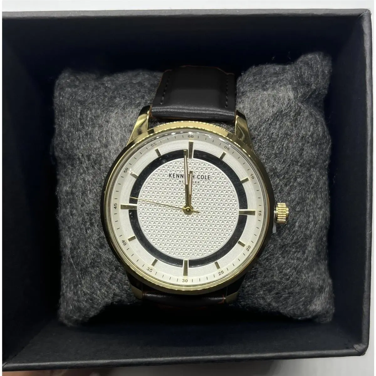 Kenneth Cole York 45MM Gold Tone - Black Leather Strap Watch KCWGE21742522