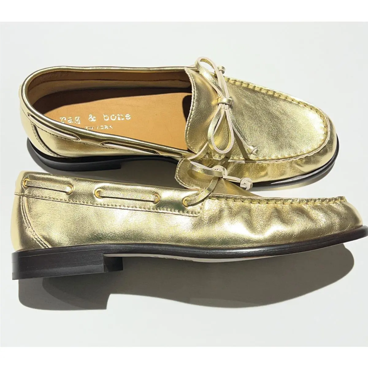 Rag Bone Carter Boat Loafers Womens Size 39.5 Gold Metallic Slip On Shoes Flat