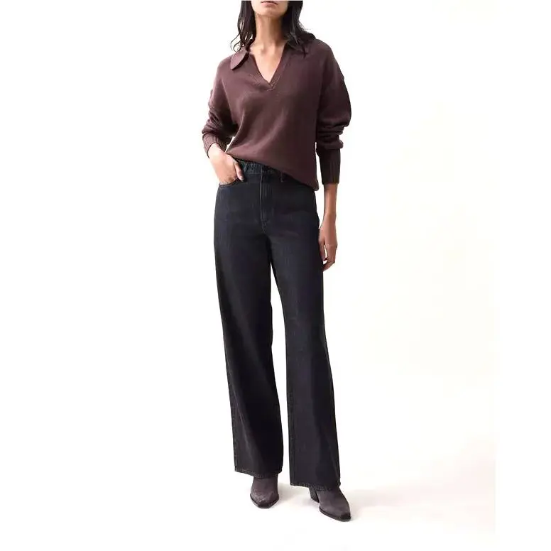 Rag Bone Lori Wide Leg Mid Rise Jeans IN Grayish Black Senoia Size 29
