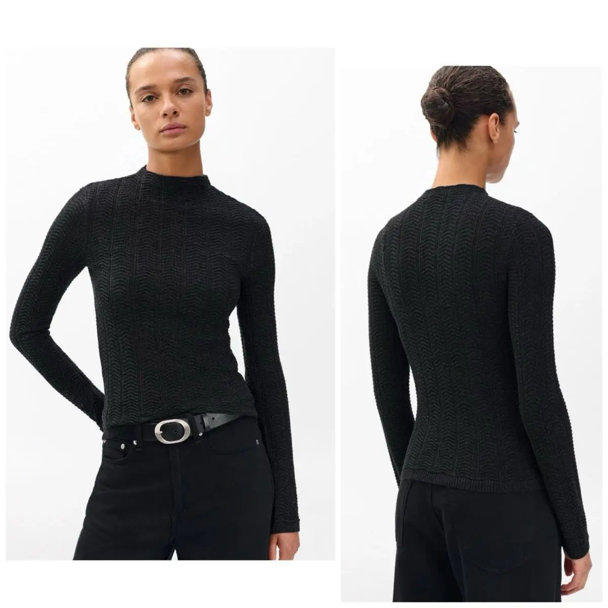 Rag Bone Francesca Merino Wool Tneck Top In Charcoal Size: Large