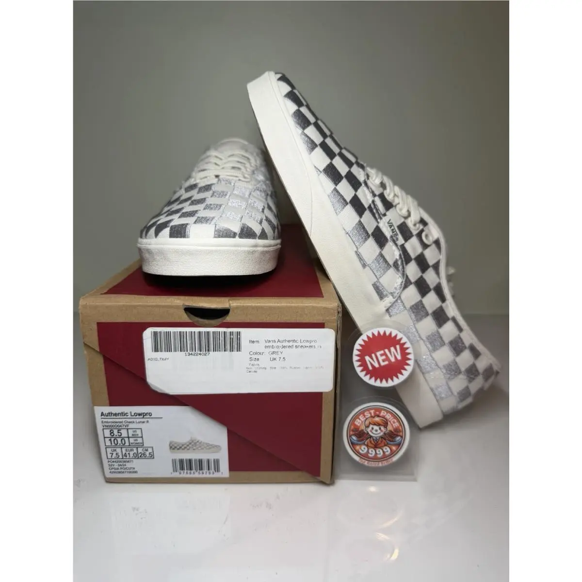 Vans shoes - VN000D047VF - Embroidered Check Lunar - Gray/ White 9