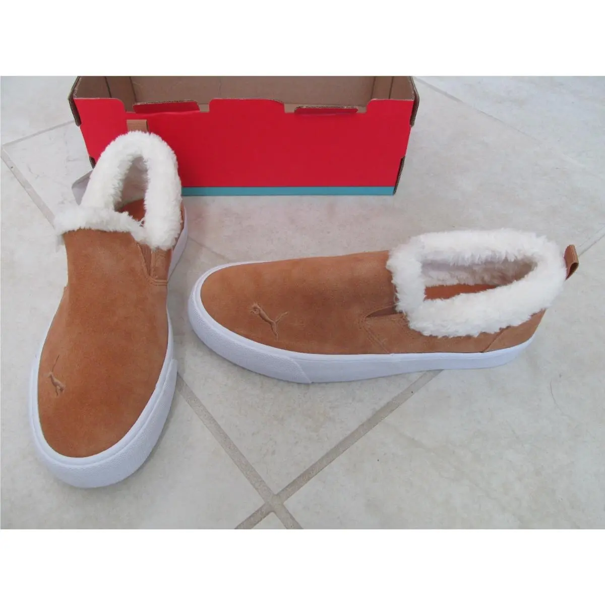 Bari Comfort Shearling Slip On Sneakers Shoes Womens sz 7 Tan 39065706 by Puma