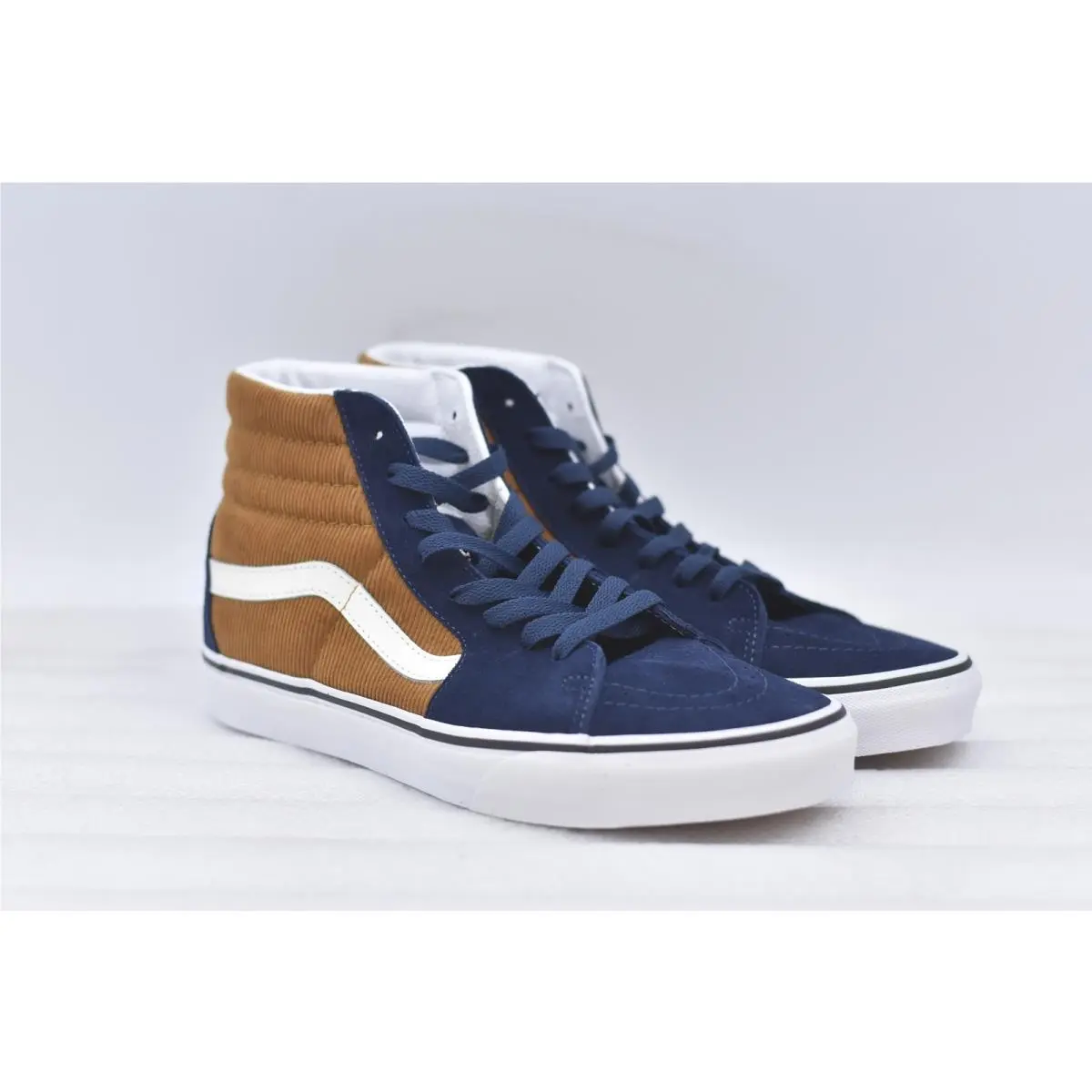 Men`s Vans Sk8-Hi Blue Brown Corduroy High Top Sneakerss Size 9.5