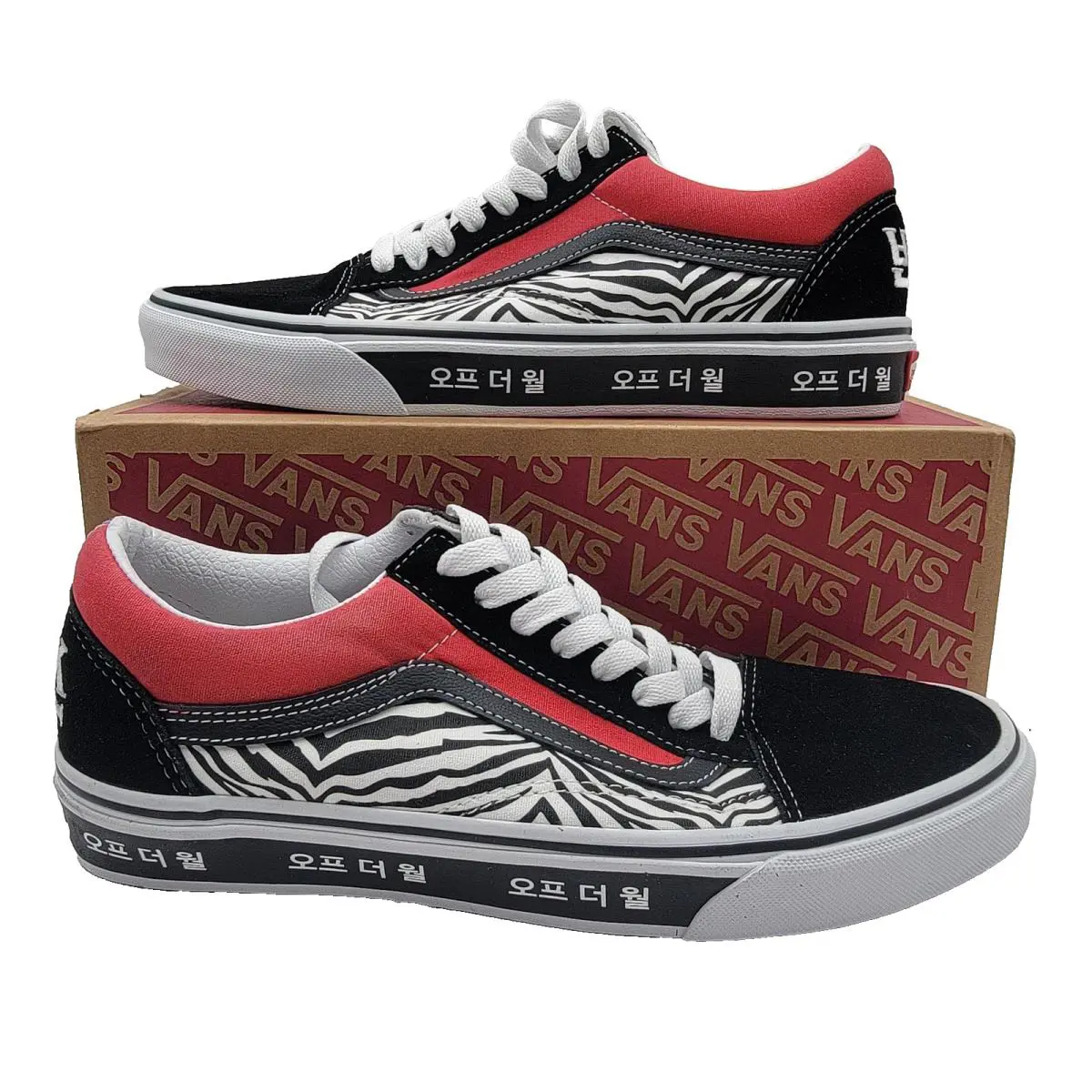 Vans Old Skool Shoes Mens Sz 9 Wmns 10.5 Zebra Cherry Blossom Korean Typography