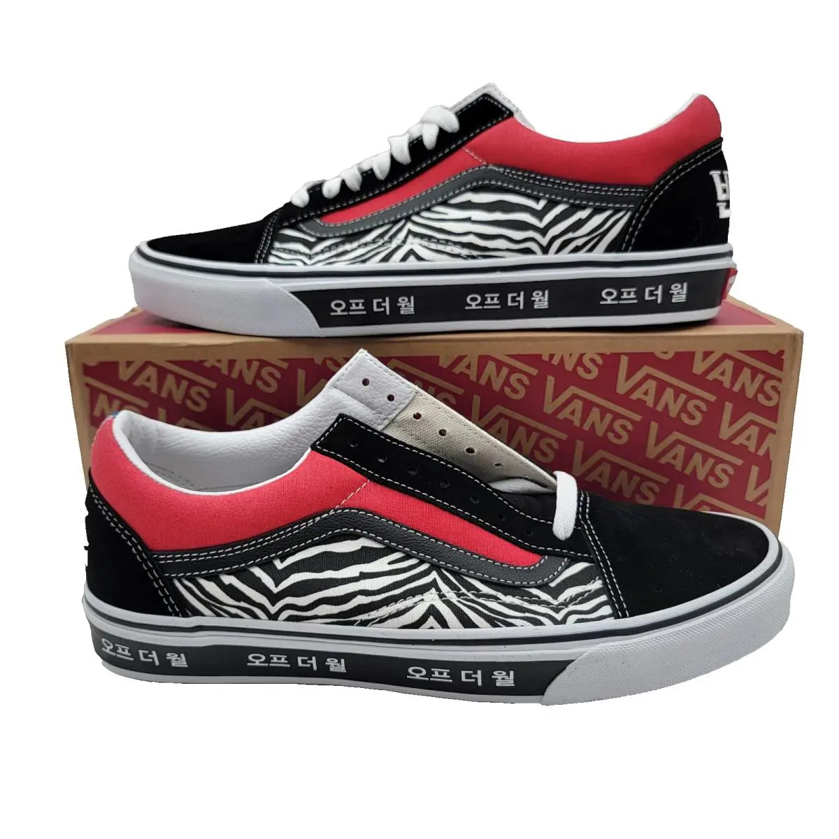 Vans Old Skool Shoes Mens Sz 10 Wmns 11.5 Zebra Cherry Blossom Korean Typography