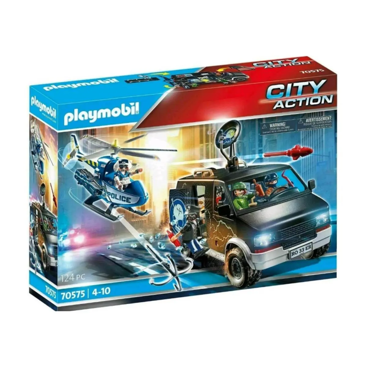 Playmobil City Action Helicopter Pursuit Runaway Van 70575 124pc