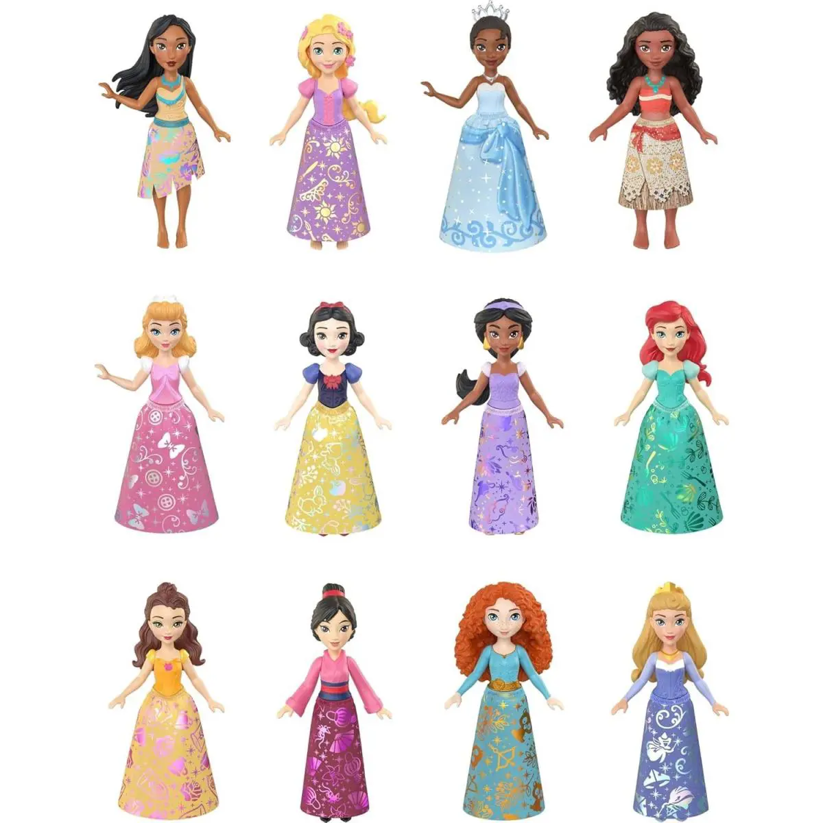 Disney Princess Collection 12 Doll Set Small 3.5 H Posable in Signature Outfits