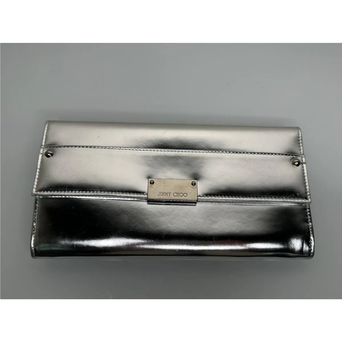 Jimmy Choo Metallic Silver Leather Clutch Bag