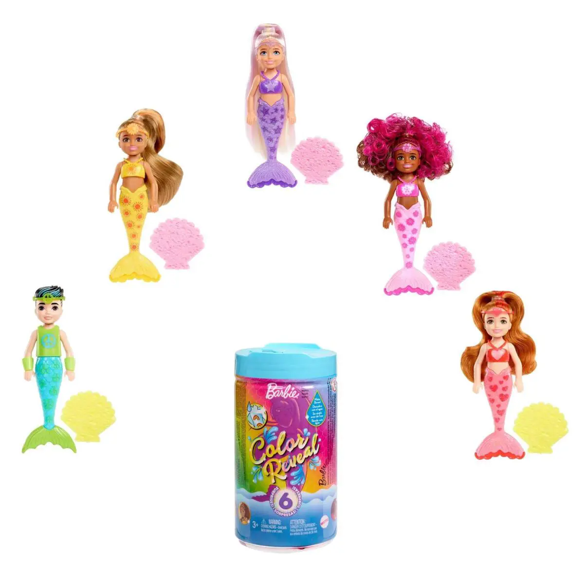 Barbie Chelsea Color Reveal Mermaid Doll Playset with 6 Surprises and Water Fun
