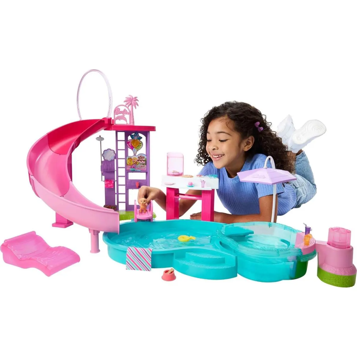 Barbie Dream Pool Playset with 6 Play Areas Including Slide Bubbling Hot Tub
