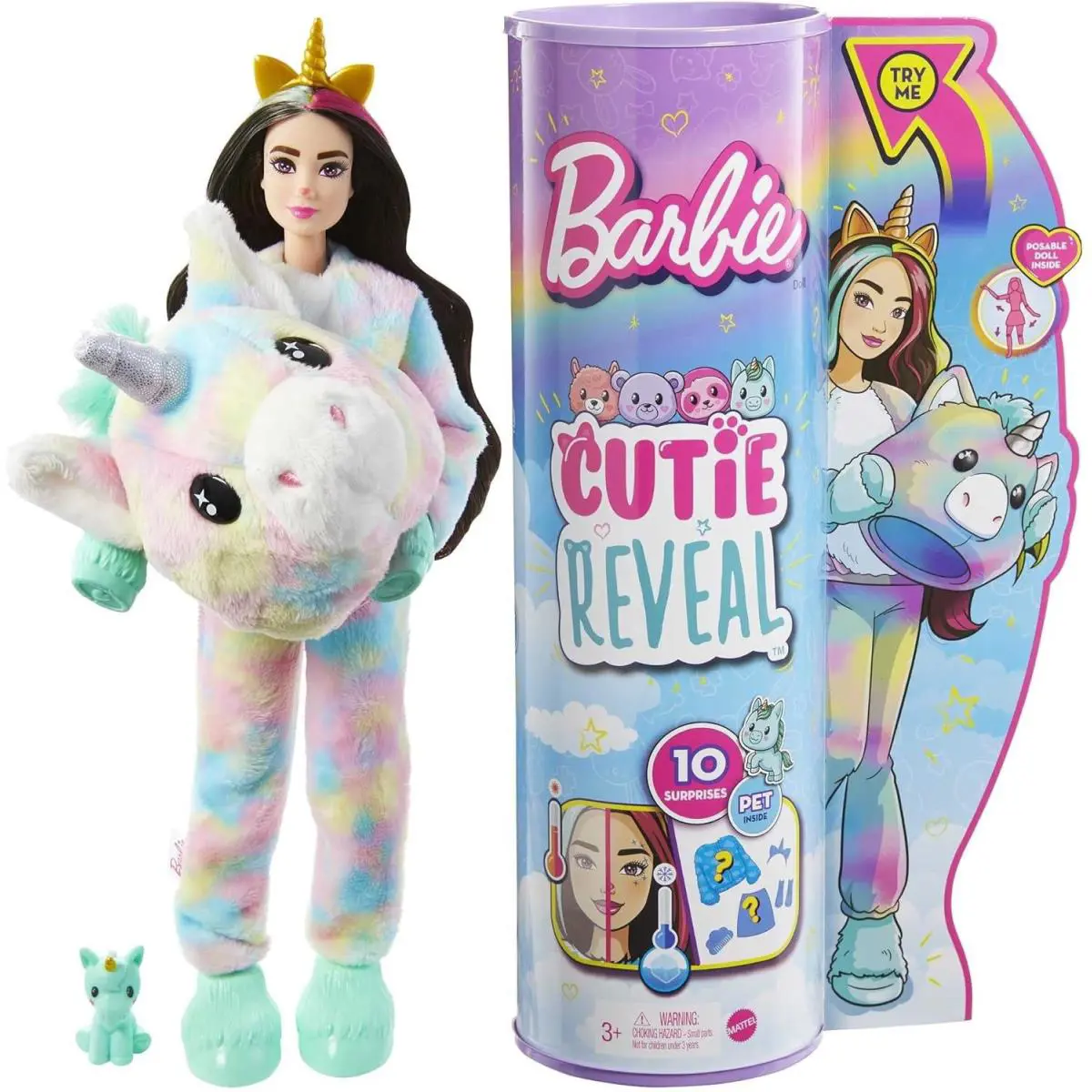 Mattel 30cm Barbie Cutie Reveal Doll with Unicorn Plush Costume - HJL58