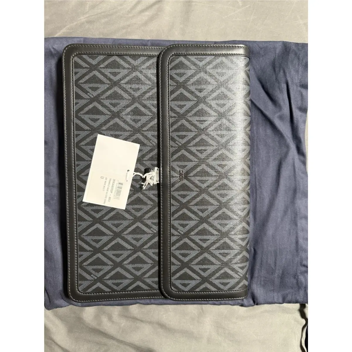 Dior Hit The Road CD Diamond Canvas Leather Clutch Bag Men Black 13.6x1.6x9.3