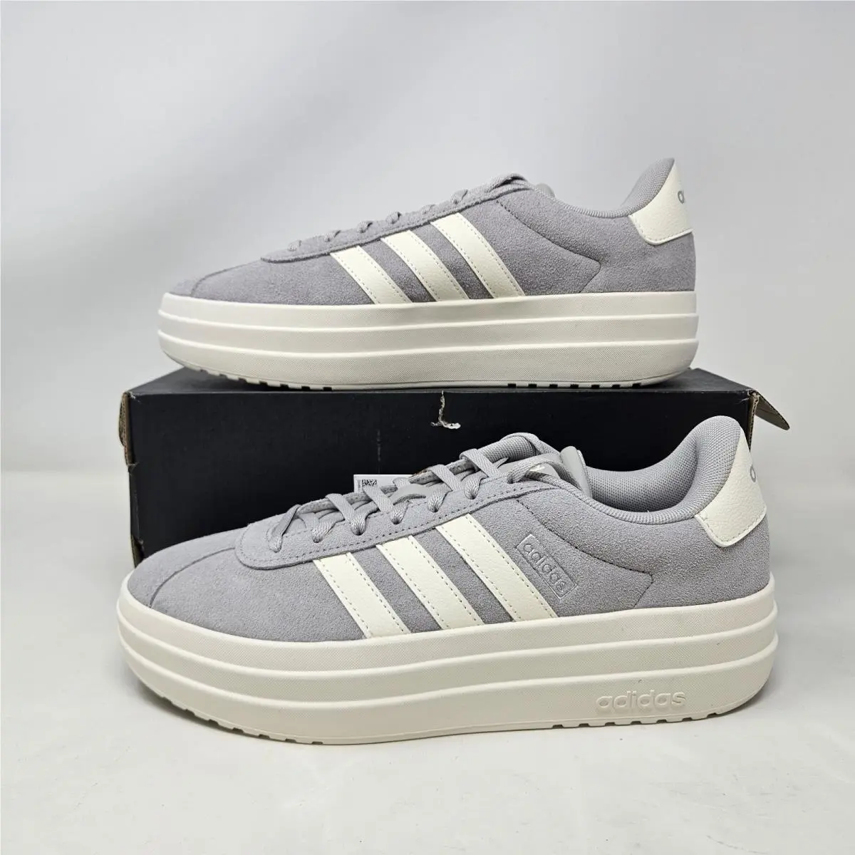 Adidas VL Court Bold Shoes Womens 6.5 Gray White Suede Platform Sneakers IF9784