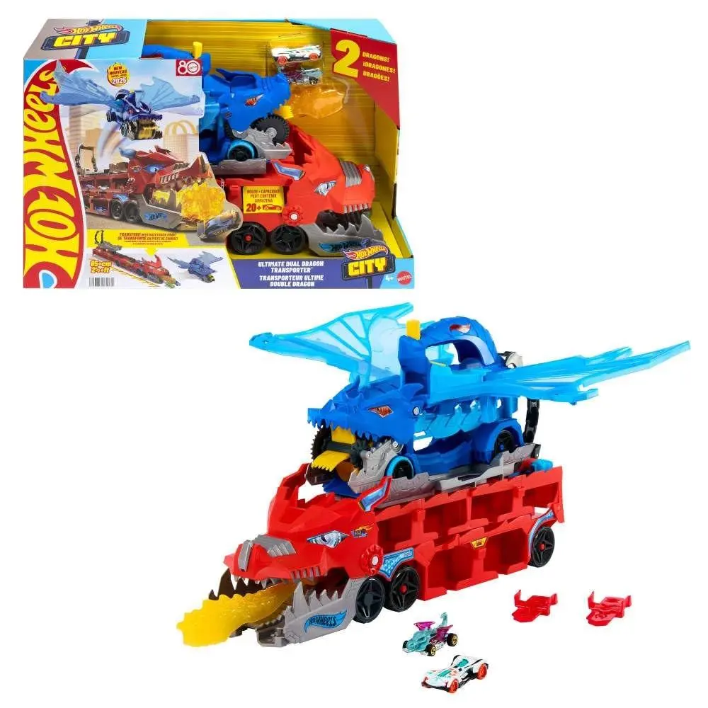 City Toy Car Track Set Ultimate Dual Dragon Transporter 2 Die-cast Cars