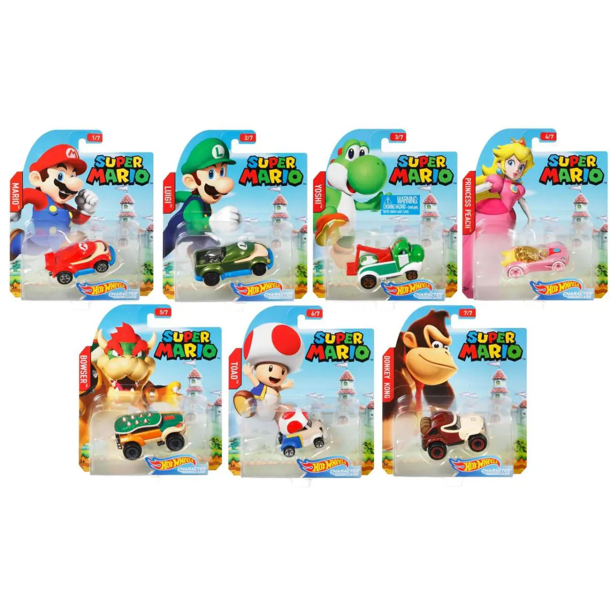 Hot Wheels 2017 Super Mario Character Cars Set of 7