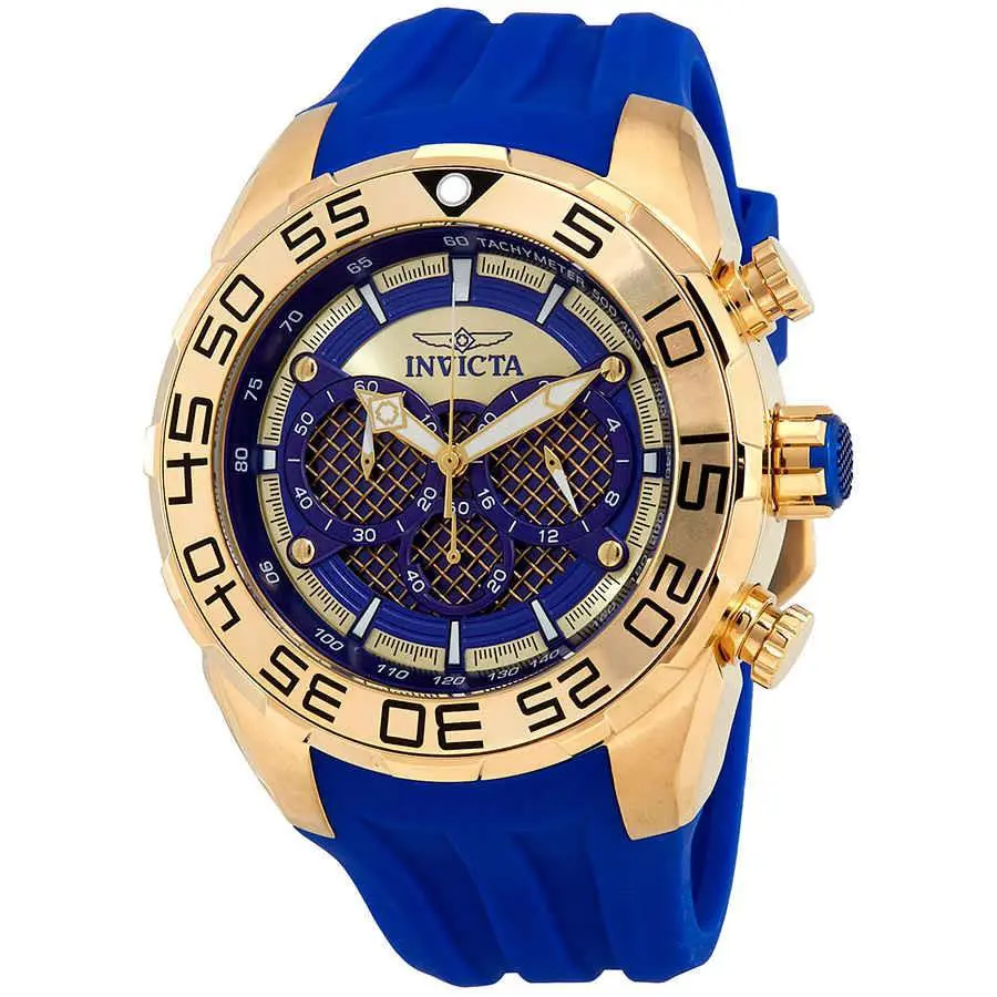 Invicta Speedway Chronograph Blue Dial Blue Silicone Men`s Watch 26302 - Dial: Blue, Band: Blue, Bezel: Yellow Gold-plated