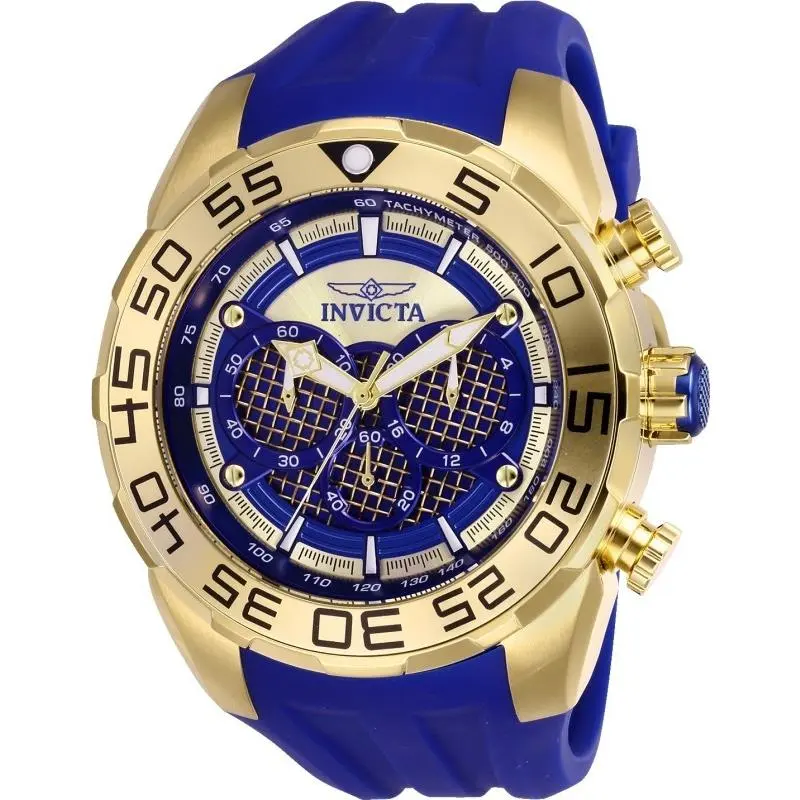 Invicta Men`s 50mm Speedway Quartz Multifunction Blue/gold Tone Dial SS Watch