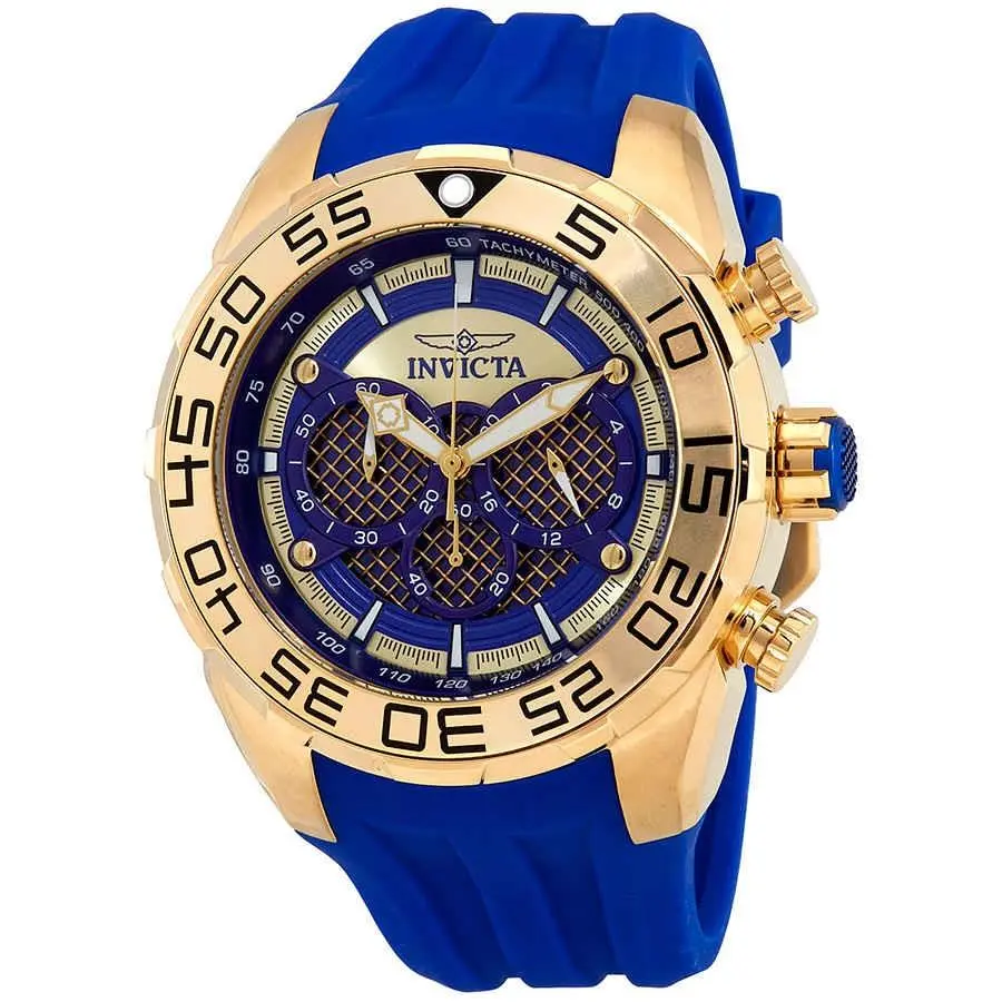 Invicta Speedway Chronograph Blue Dial Blue Silicone Men`s Watch 26302 - Dial: Blue, Band: Blue, Bezel: Yellow Gold-plated