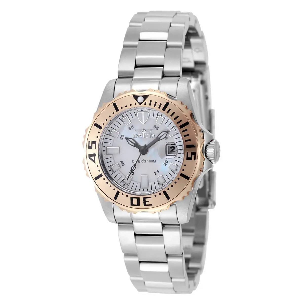 Invicta Women`s Watch Pro Diver Abyss RG Bezel White Mop Dial Bracelet 17382