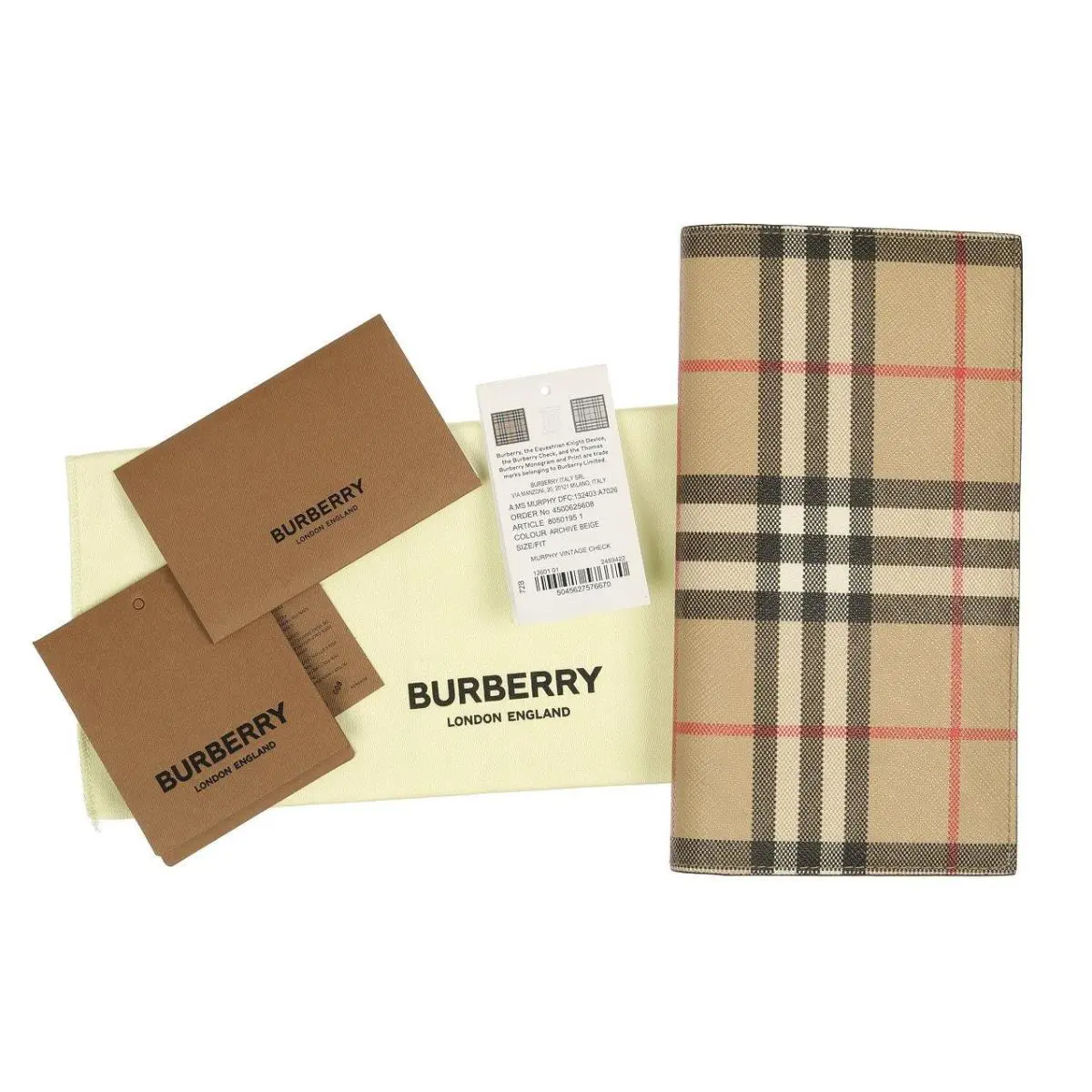 Burberry Archive Beige Check Leather Long Chest Pocket Wallet
