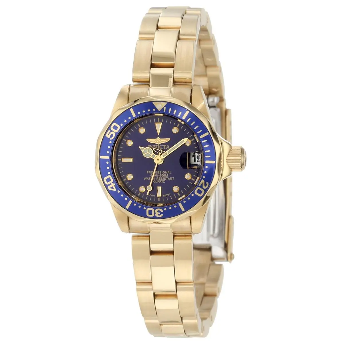 Invicta Women`s Watch Pro Diver Quartz Dive Blue Dial Yellow Gold Bracelet 8944