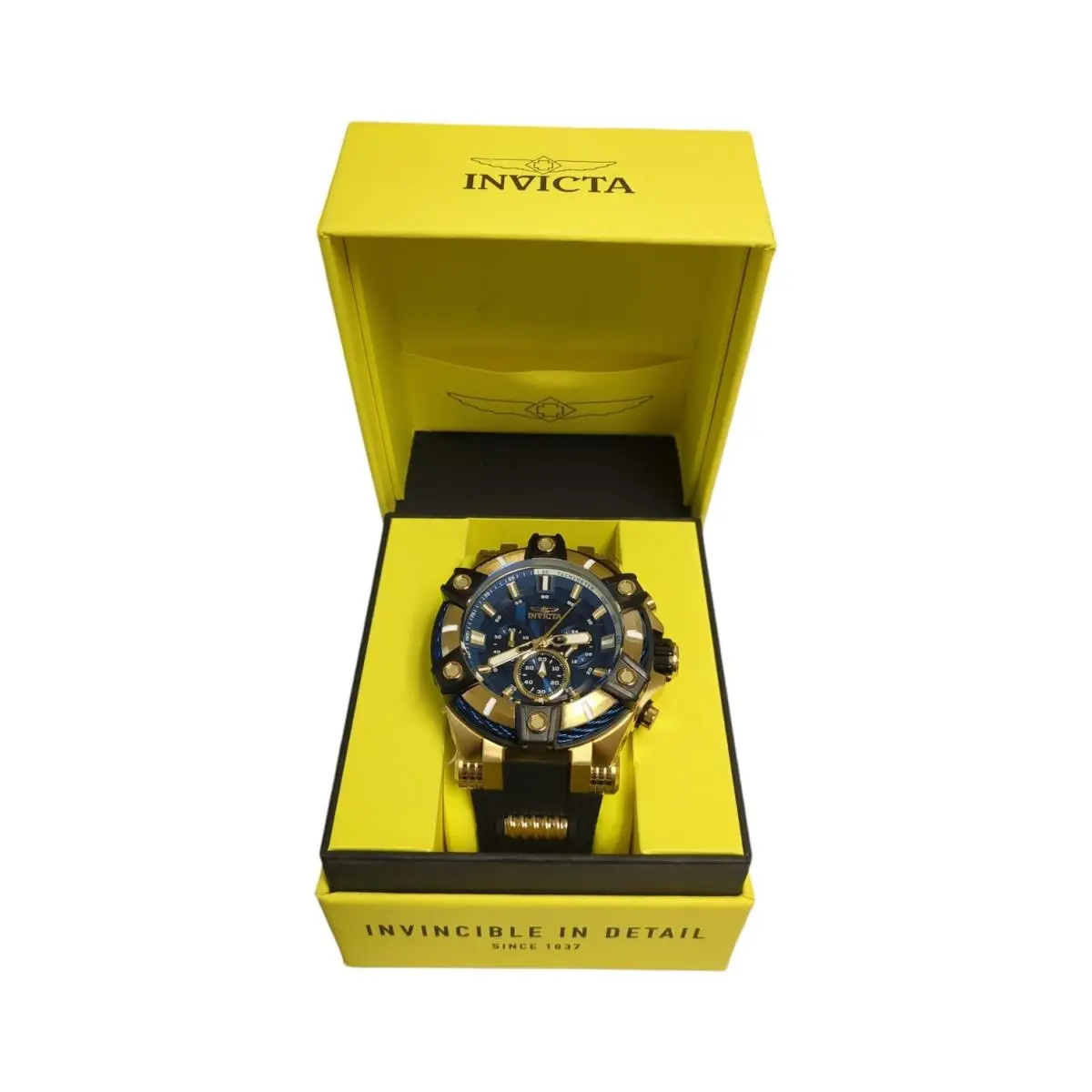 Invicta Men`s Bolt Quartz 52mm Gold Tone Stainless Steel Blue Dial 39187 - Black, Gold