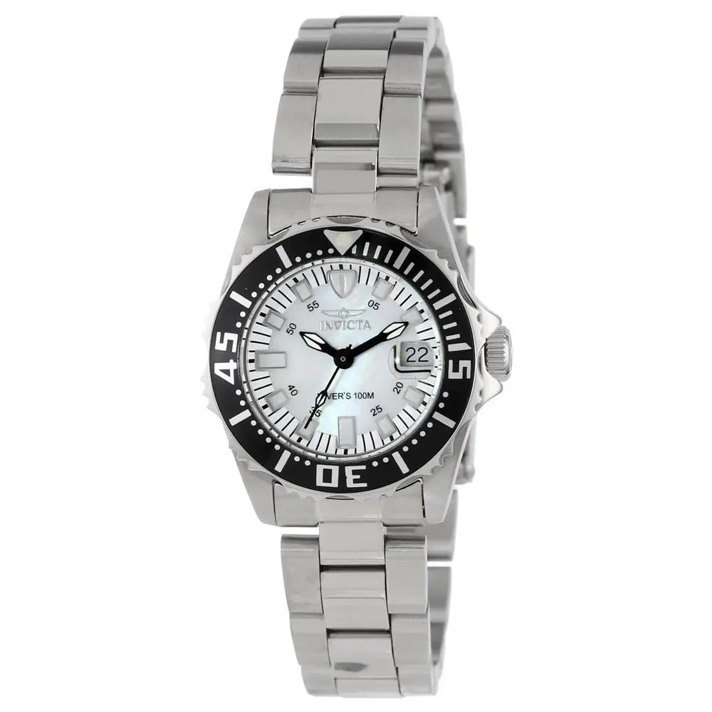 Invicta Women`s Watch Pro Diver Quartz White Mop Dial Stainless Steel Date 2958 - Dial: Mother of Pearl, Band: Silver