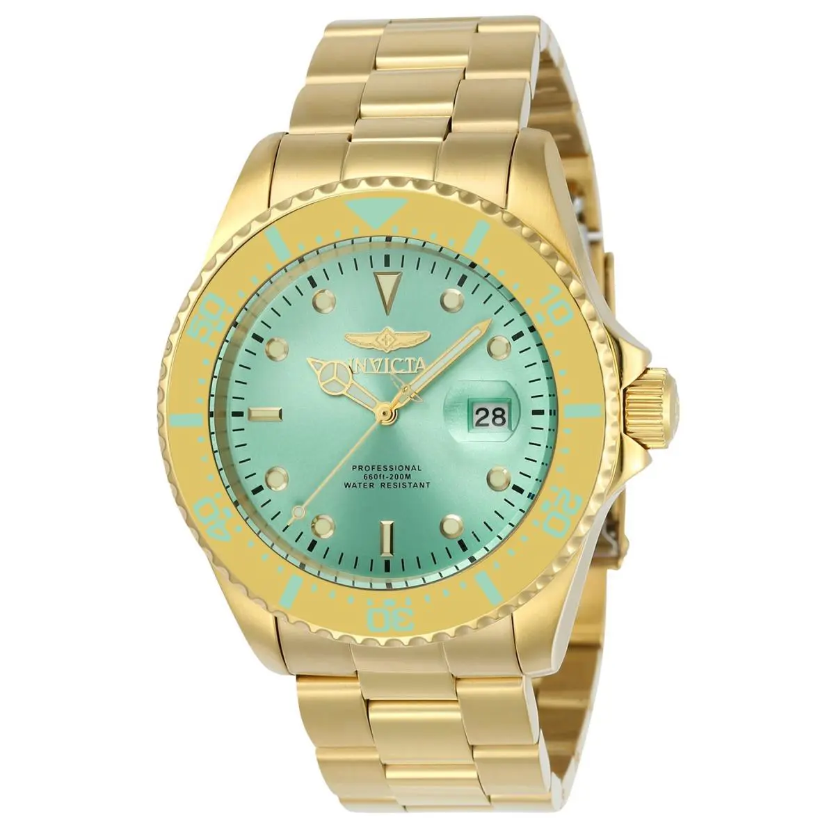 Invicta Men`s 43mm Pro Diver Light Blue Dial Gold Tone Bracelet 200m SS Watch