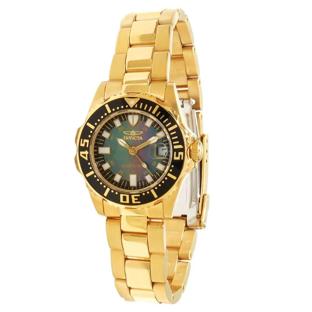Invicta Women`s Watch Pro Diver Blue Mop Dial Yellow Gold Steel Bracelet 2962 - Dial: Mother of Pearl, Band: Yellow/gold