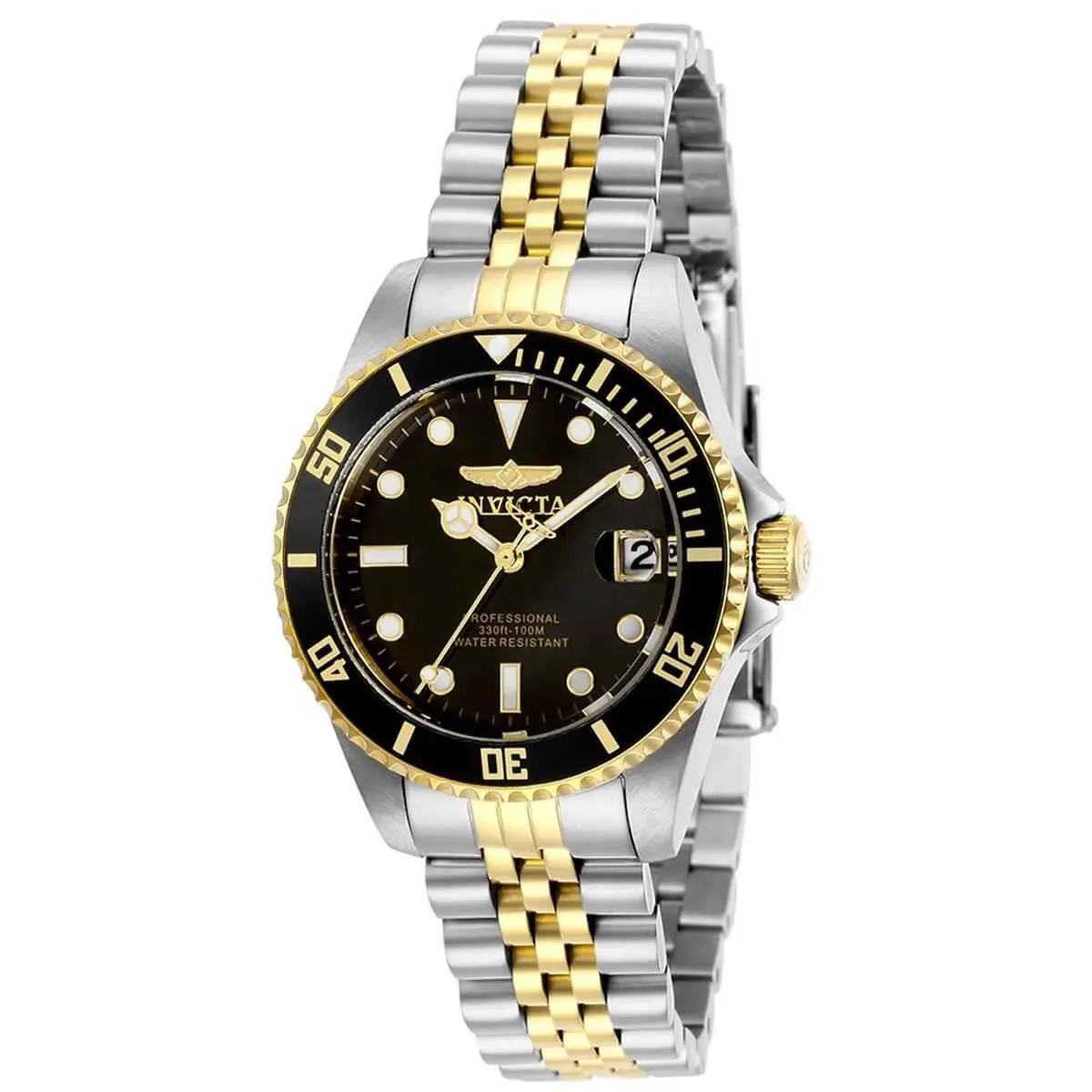 Invicta Women`s Watch Pro Diver Quartz Black Dial Two Tone Steel Bracelet 29189