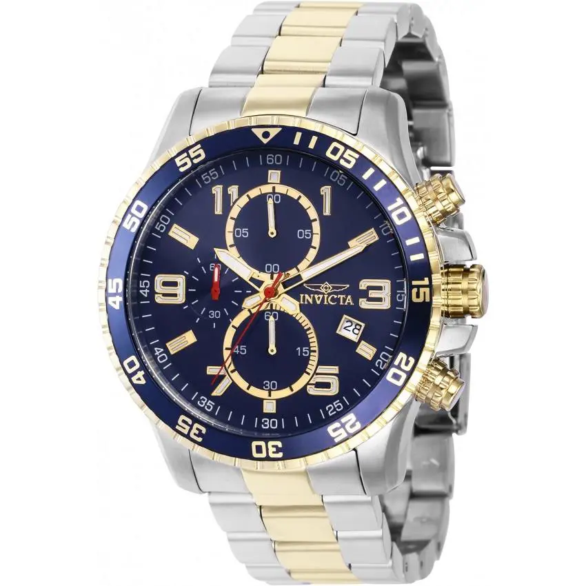 Invicta Men`s Watch Specialty Chronograph Blue Dial Two Tone Bracelet 36984 - Dial: Blue, Band: Silver, Yellow