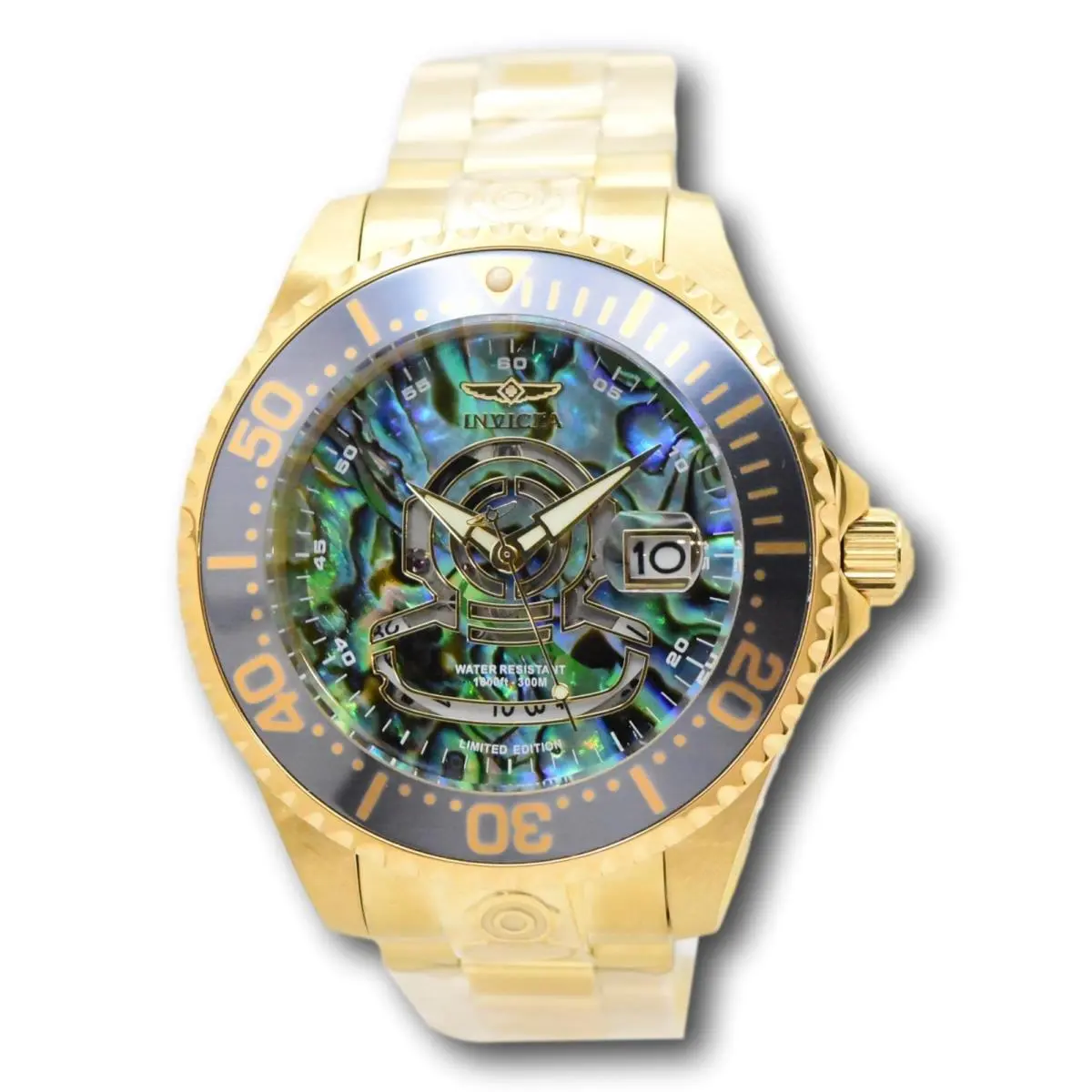 Invicta Grand Diver Abalone Dial Automatic Mens 47mm Limited Edition Watch 23454 - Dial: Blue, Green, Multicolor, Purple, White, Band: Gold, Yellow, Bezel: Gold, Yellow