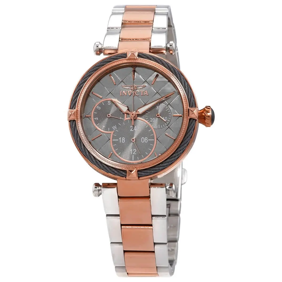 Invicta Bolt Gunmetal Dial Two-tone Ladies Watch 28963 - Dial: Gunmetal, Band: Two-tone (Silver-tone and Rose Gold-tone), Bezel: Rose Gold-tone