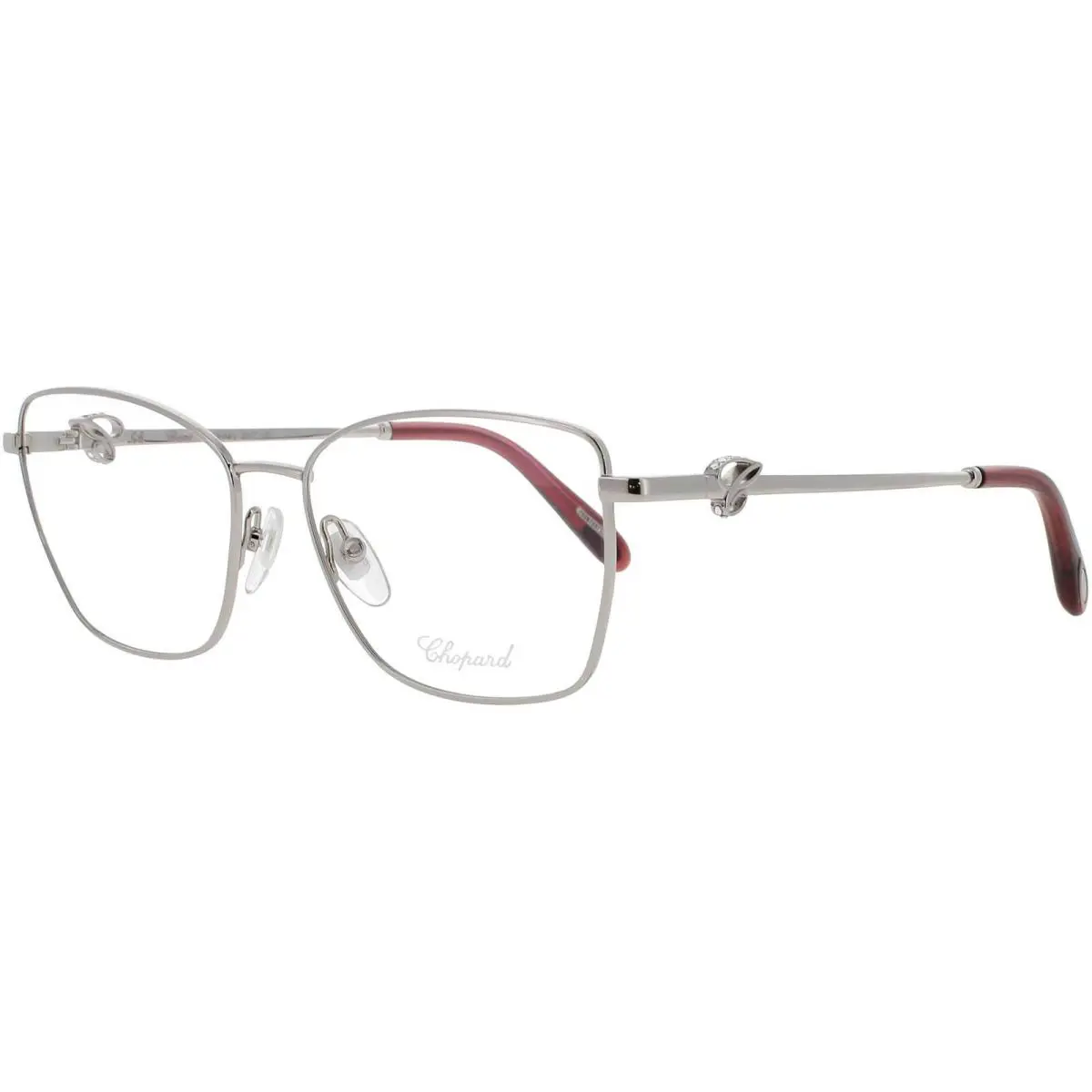 Chopard Women`s Eyeglasses Silver Tone Cat Eye Metal Full Rim Frame VCHF50S 579
