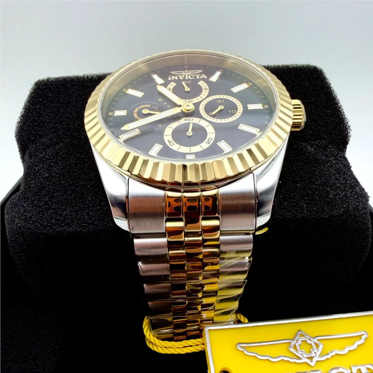 Men`s Invicta Day-date Black Gold Platinum Fluted Jubilee-band 43mm XL Watch