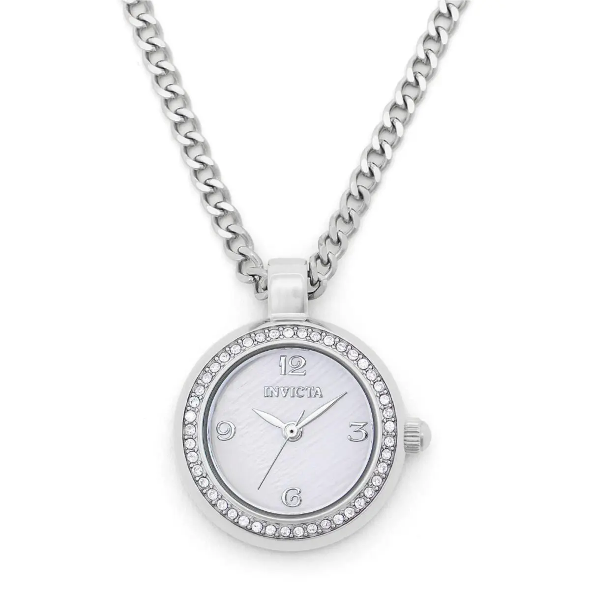 Invicta Women`s Necklace Watch Mini Angel Black Mop Dial Silver Crystal 49931