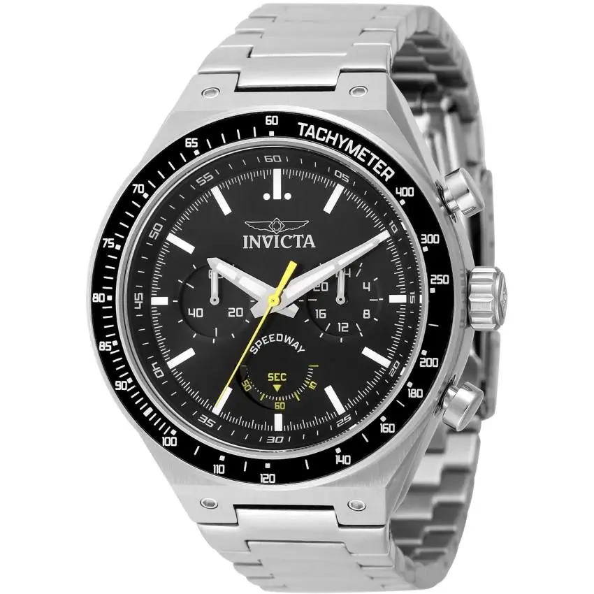 Invicta Speedway Gearshift Mens Watch 44mm Stainless Steel Black Dial 49376 - Dial: Black, Band: Silver, Bezel: Black